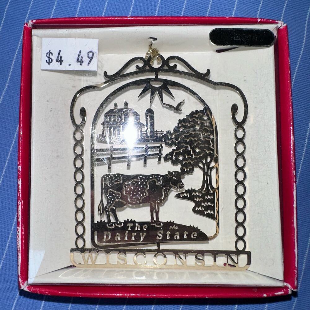 Vintage Nation’s Treasures Genuine 24K Gold Flashed Brass Ornament Wisconsin